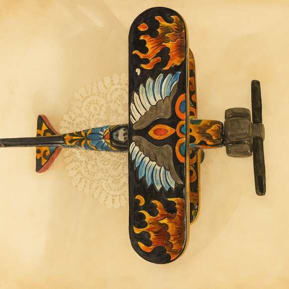 Rare Talavera Pottery Day Of The Dead Airplane Bi Plane Gerardo Garcia - Picture 3 of 9